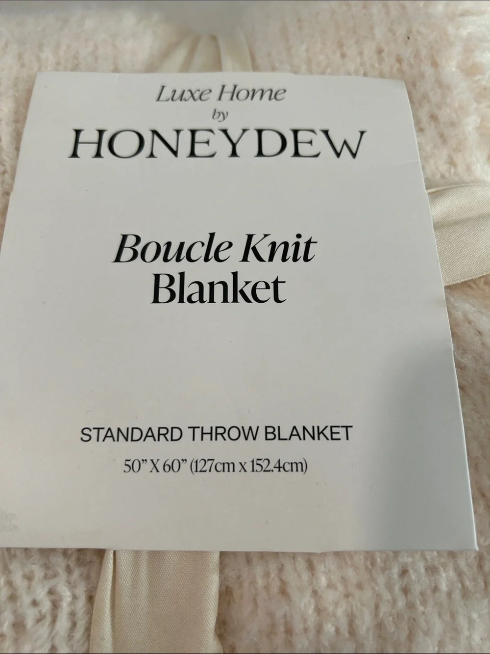 Honeydew Luxe Home Bouclé Knit Throw Blanket, Cream, 50”x60”, NWT